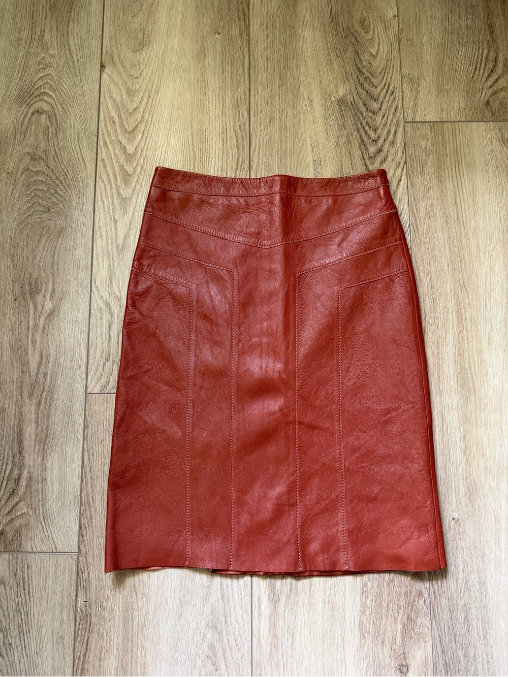 BCBGMaxAzria Orange Leather Pencil Skirt